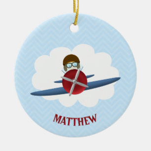 Aviator and His Plane Ceramic Tree Decoration