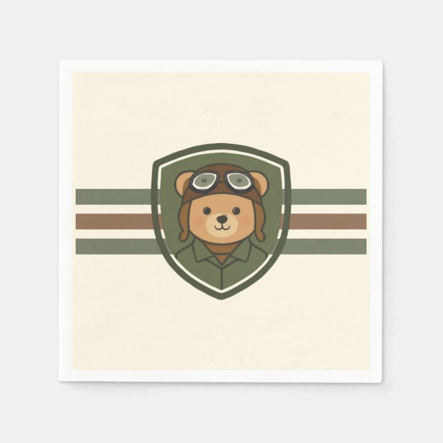 Aviator Bear Military Party Napkins (Front)