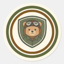 Aviator Bear Military Round Classic Sticker
