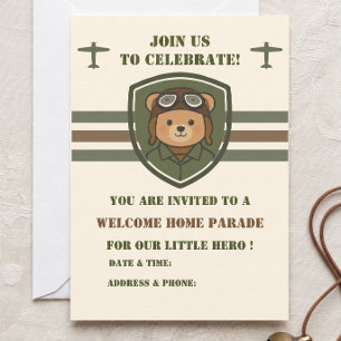 Aviator Bear Military Welcome Home Invitation