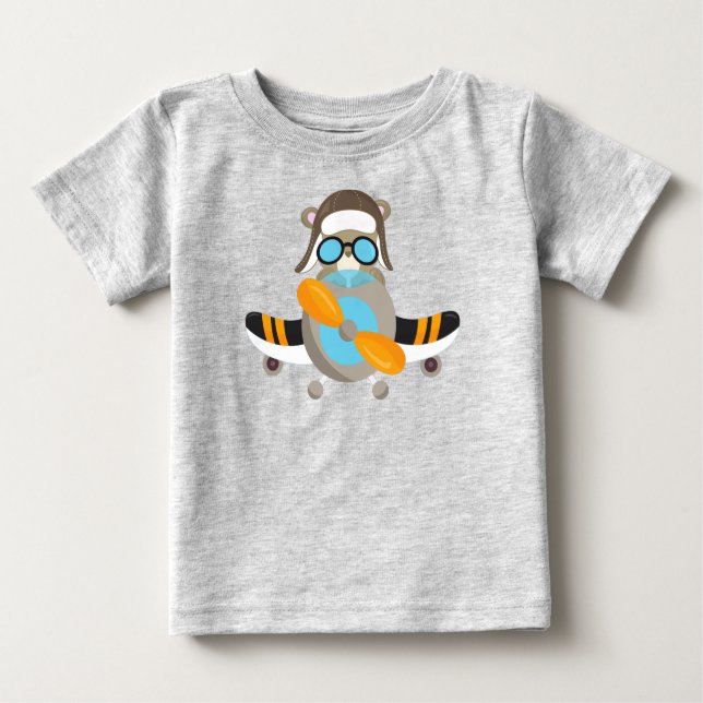 Aviator Bear, Pilot Bear, Aeroplane, Cute Bear Baby T-Shirt (Front)