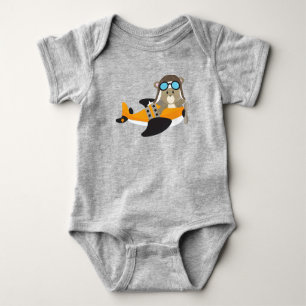 Aviator Bear, Pilot Bear, Cute Bear, Aeroplane Baby Bodysuit