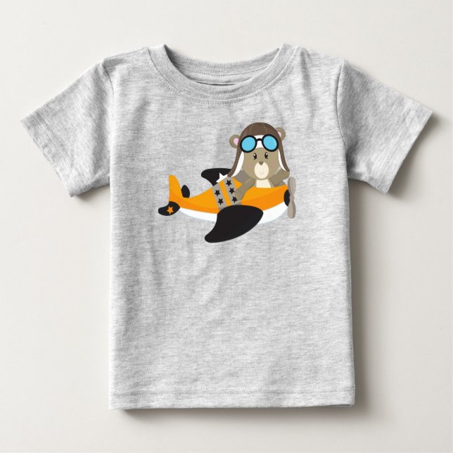 Aviator Bear, Pilot Bear, Cute Bear, Aeroplane Baby T-Shirt (Front)
