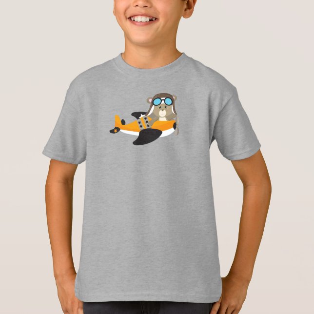 Aviator Bear, Pilot Bear, Cute Bear, Aeroplane T-Shirt (Front)