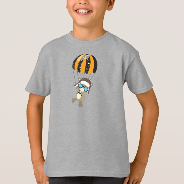 Aviator Bear, Pilot Bear, Cute Bear, Parachute T-Shirt (Front)