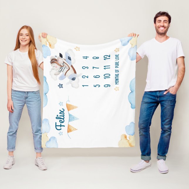 Aviator Bear Watercolor Themed Blanket (In Situ)