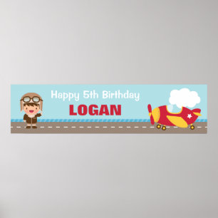 Aviator Boy Aeroplane Birthday Party Banner Poster