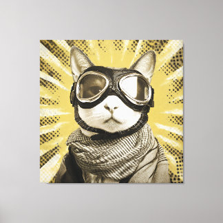 Aviator Cat Goggles Sunburst Portrait Canvas Print