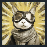 Aviator Cat Goggles Sunburst Portrait Photo Print<br><div class="desc">A fearless feline aviator gazes straight ahead through oversized leather goggles with shining chrome rims. A cozy plaid scarf wraps the neck while dramatic golden sunburst rays explode behind, studded with dark speckles like an old propeller-plane poster. Warm sepia fur tones contrast the bold retro halo, blending vintage adventure, quiet...</div>