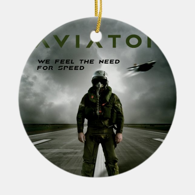 Aviator Fighter Pilot Ceramic Tree Decoration (Front)