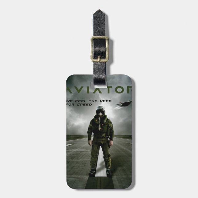 Aviator Fighter Pilot Luggage Tag (Front Vertical)