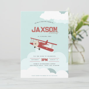 Aviator First Birthday Retro Aeroplane Invitation