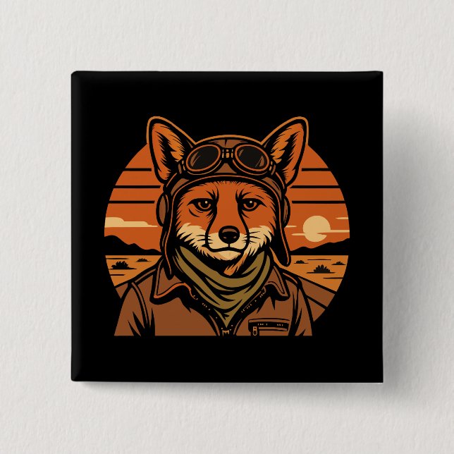 Aviator Fox Flying Foxy Wings 15 Cm Square Badge (Front)