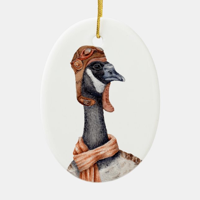 Aviator Goose Ceramic Tree Decoration (Front)