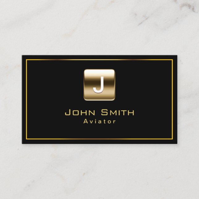 Aviator Modern Gold Logo Elegant Black Business Card (Front)