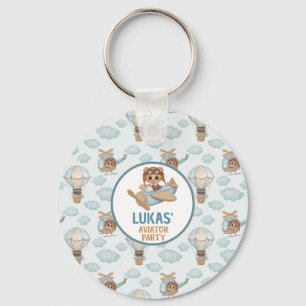Aviator Party Baby Bear Pastel Blue Birthday Key Ring