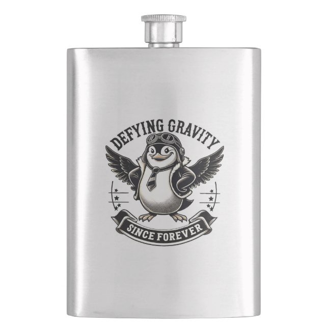 Aviator Penguin Hip Flask (Front)