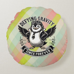 Aviator Penguin Round Cushion