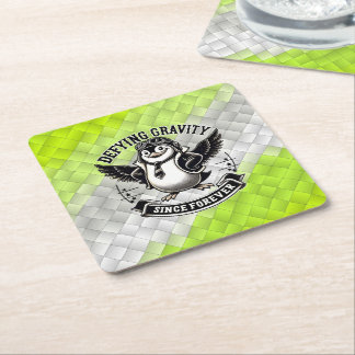 Aviator Penguin Square Paper Coaster