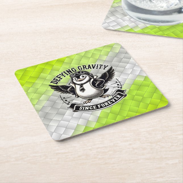 Aviator Penguin Square Paper Coaster (Angled)