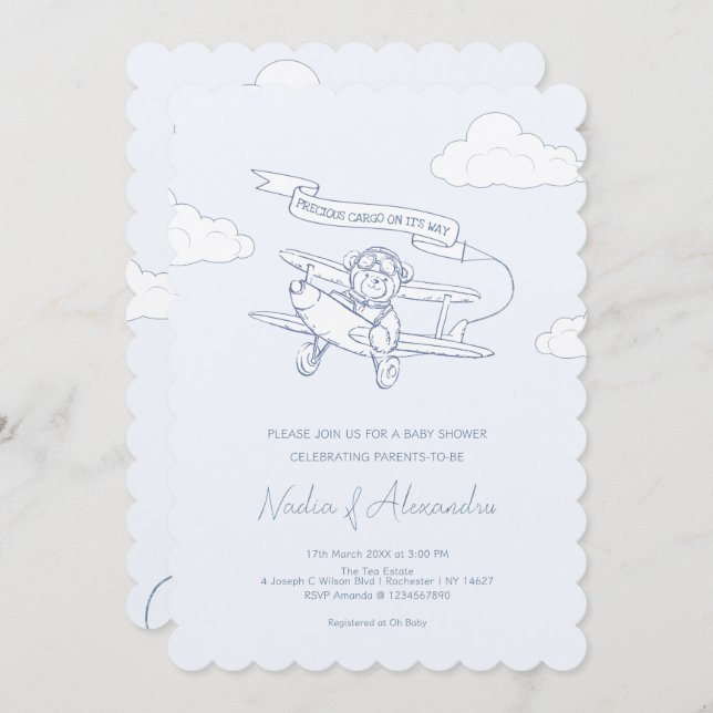 Aviator Pilot Aeroplane Precious Cargo Baby Shower Invitation (Front/Back)