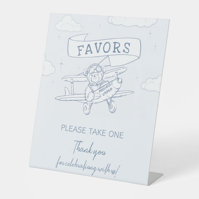 Aviator Pilot Precious Cargo Baby Shower Favors Pedestal Sign (Front)