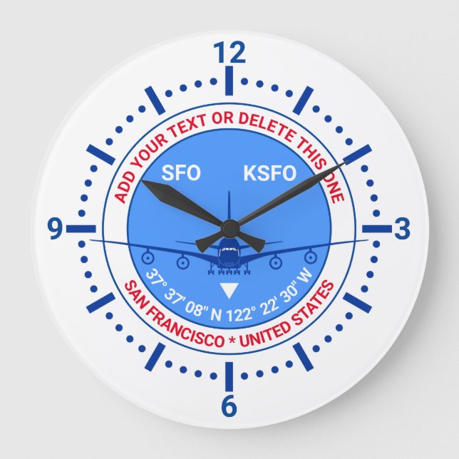 Aviator, Pilot, Traveller Tourist Customisable Large Clock (Front)