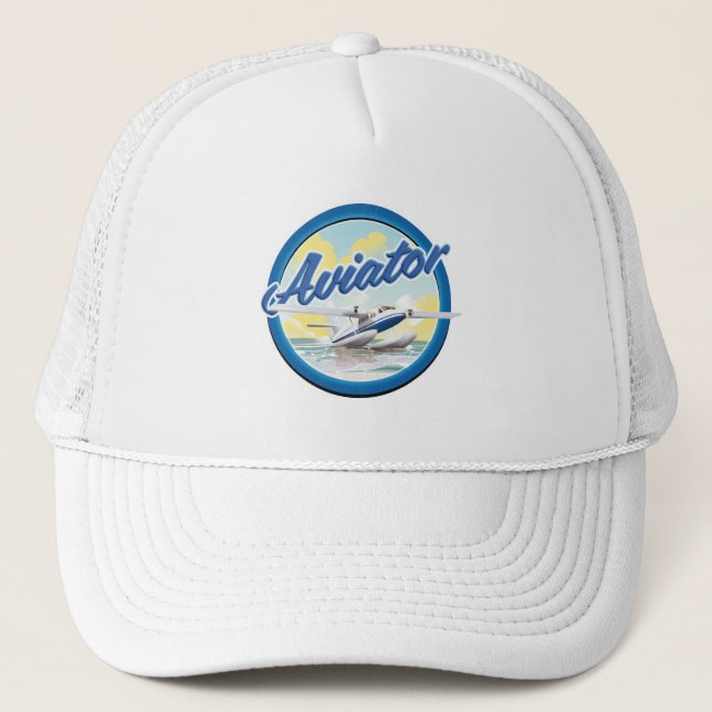 Aviator sea plane blue logo trucker hat (Front)