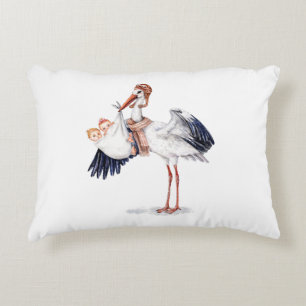 Aviator Stork Carrying Twins Decorative Cushion