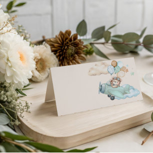 Aviator Teddy Bear Baby Shower Folded Place Cards