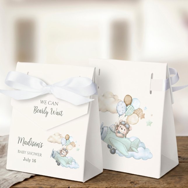 Aviator Teddy Bear Baby Shower Party Box (We Can Bearly Wait Teddy Bear Airplane Party Box)