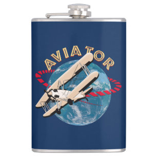Aviator traveling the world hip flask