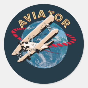 Aviator travelling the world classic round sticker