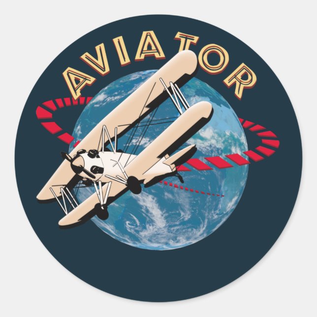 Aviator travelling the world classic round sticker (Front)