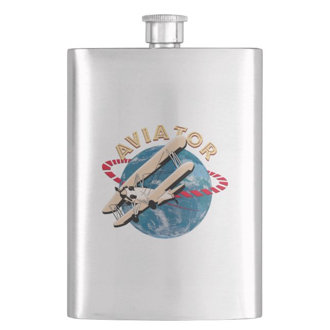 Aviator travelling the world hip flask (Front)