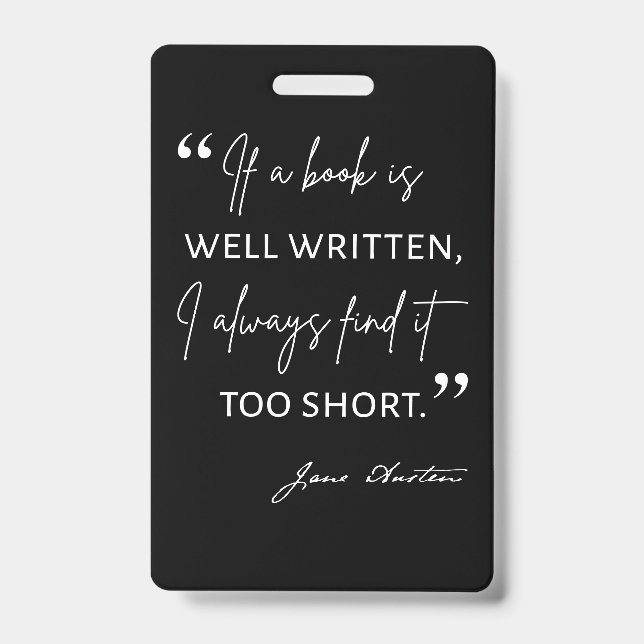 Avid Reader II - Jane Austen Quote ID Badge (Front)