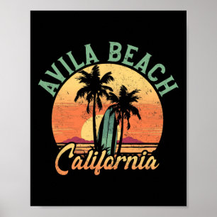 Avila Beach California Retro Surfer Vintage Beach  Poster