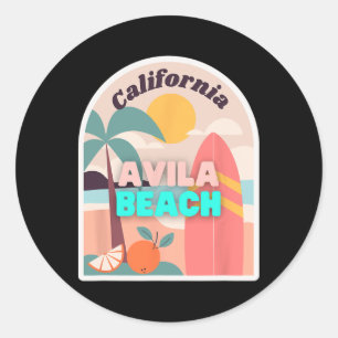 Avila Beach Retro Pastel Colours Palm Trees Sun An Classic Round Sticker