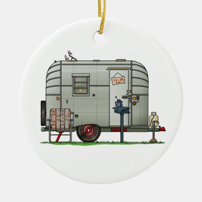 Avion Camper Trailer HSH Ceramic Tree Decoration (Front)