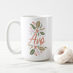 Avó Bright Holly Christmas Red Script Coffee Mug