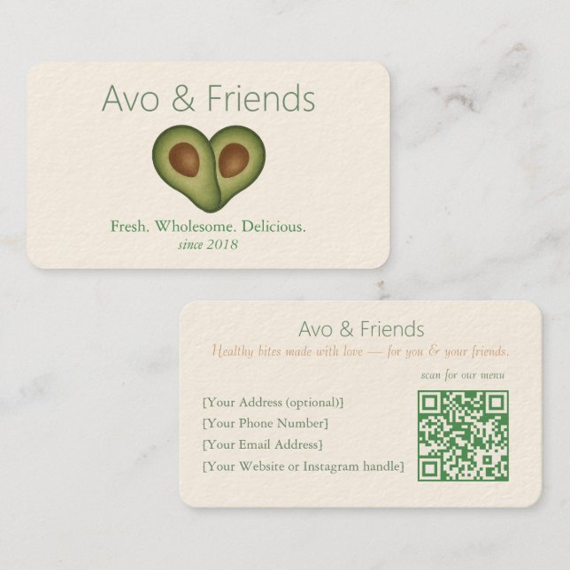Avo & Friends | Avocado Logo Healthy Food  -  Business Card (Front/Back)