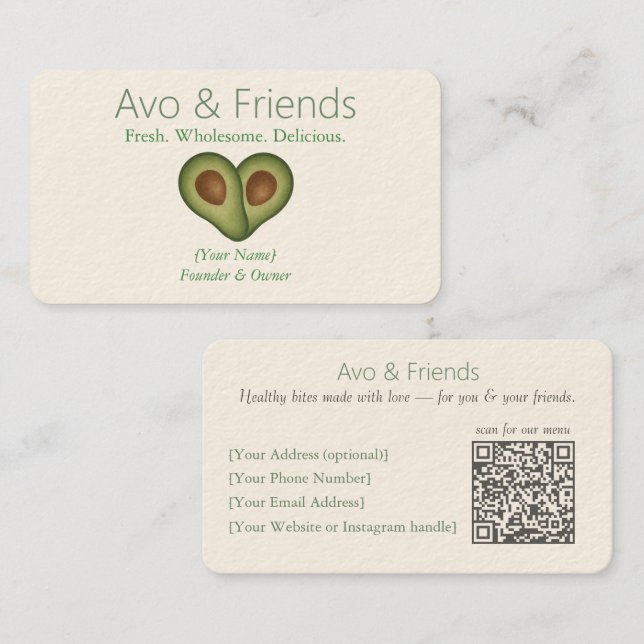 Avo & Friends | Avocado Logo Healthy Food  -  Business Card (Front/Back)