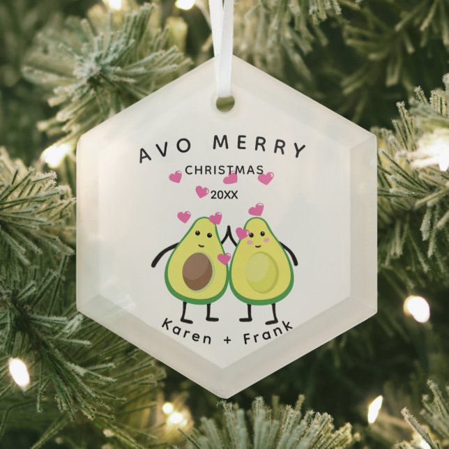 Avo Merry Christmas! Adorable Avocado Couple Glass Tree Decoration (Insitu)