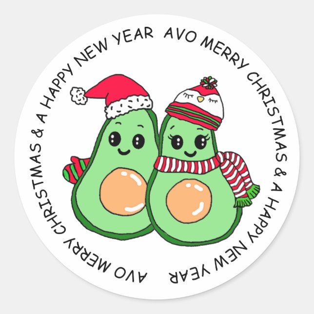 Avo Merry Christmas Avocado Humour Holiday Classic Round Sticker (Front)