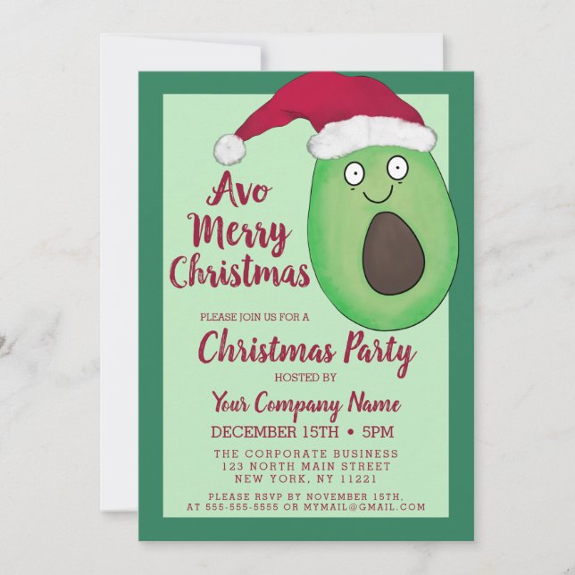 Avo Merry Quote Avocado Santa Corporate Christmas Invitation (Front)