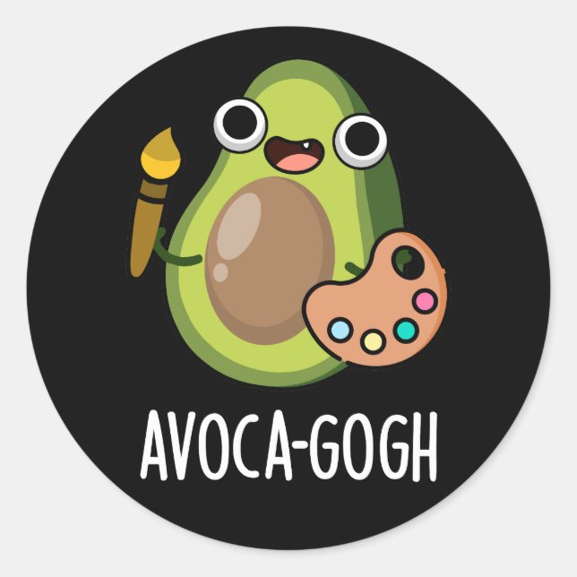 Avoca-gogh Funny Avocado Artist Pun Dark BG Classic Round Sticker (Front)