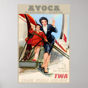 Avoca Scranton Wilkes-Barre TWA Trans World Poster