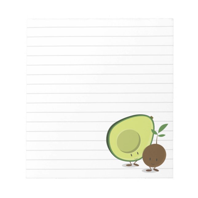 Avocado and Avocado Pit White Grey Lines Notepad (Front)