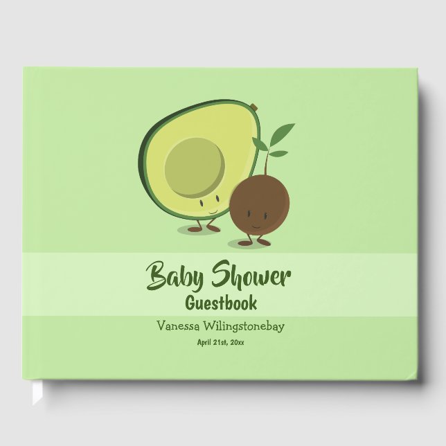 Avocado and Pit Cartoon Character Baby Shower Guest Book (Front)