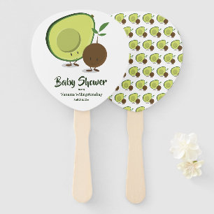 Avocado and Pit White Green Baby Shower Hand Fan